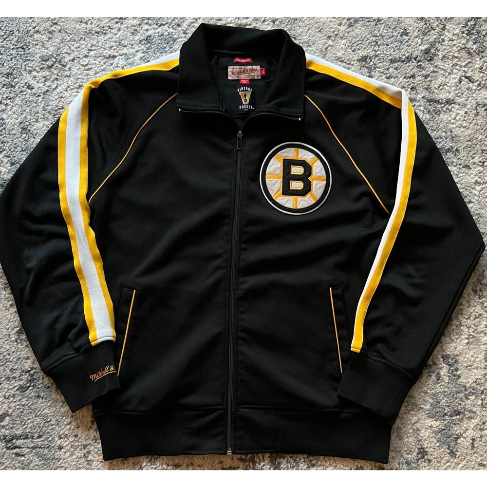 Mitchell Ness Bruins Track Jacket Mens XL Black Gold NHL Vintage Hockey Full Zip